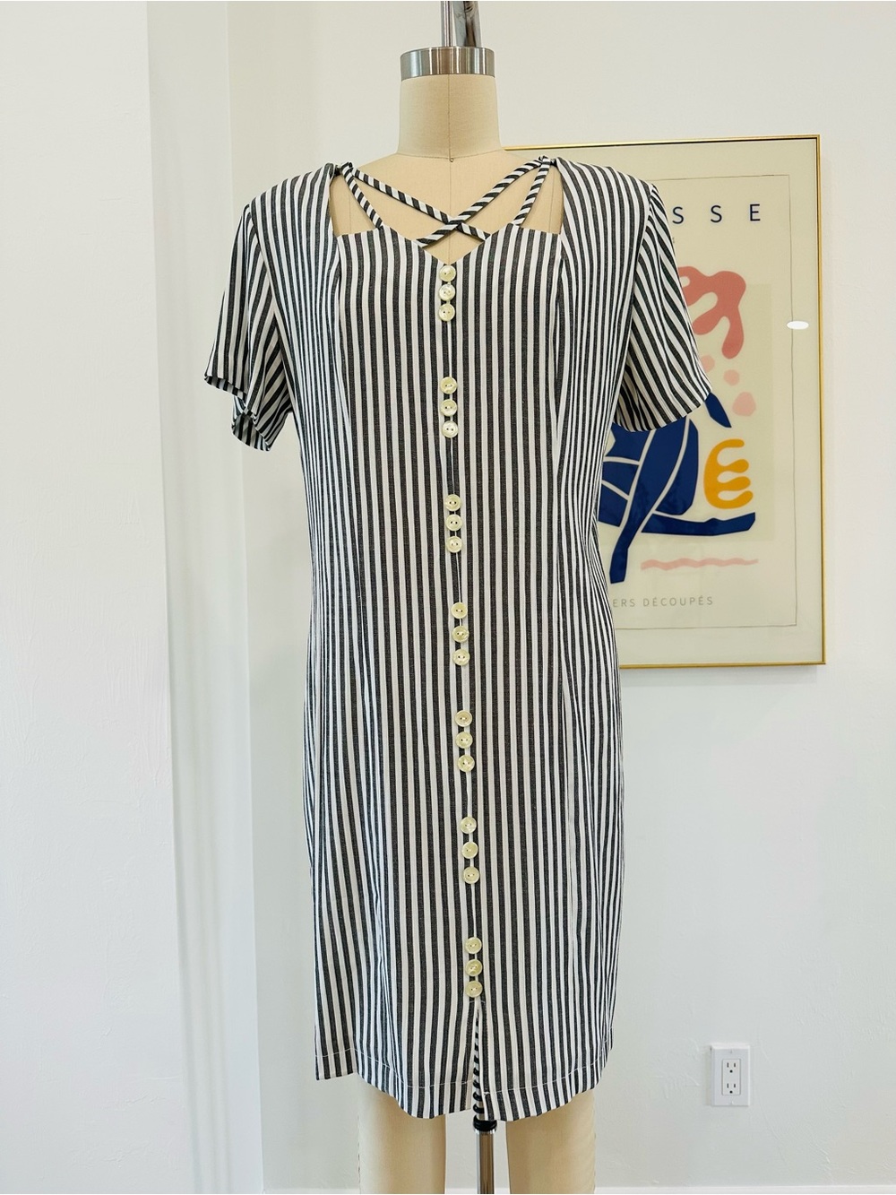 Vintage 80’s Striped Button-Front Short Sleeve Dress